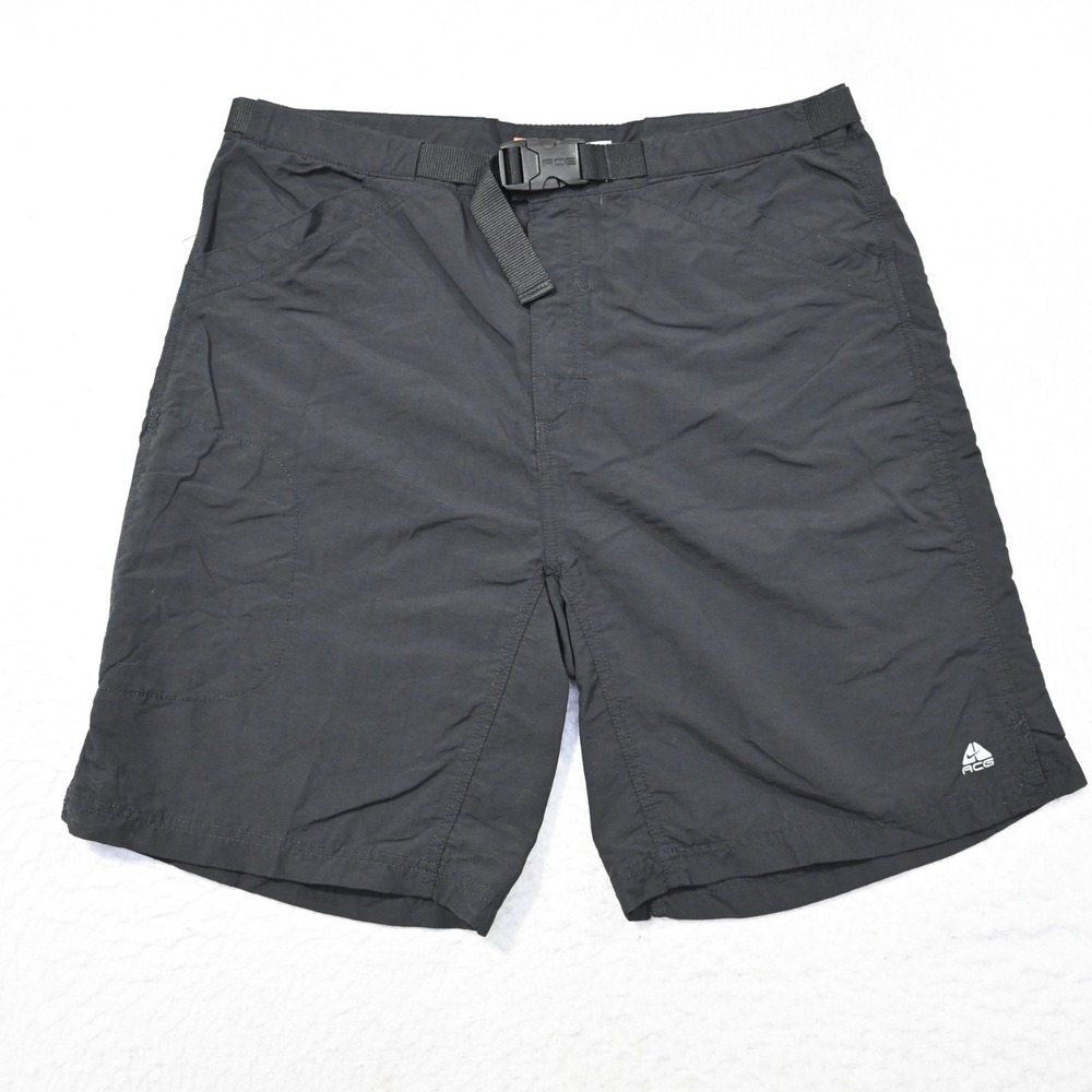VTG Nike ACG Hiking Shorts Black 100% Nylon Performance Lined Belted Mens 36 10"